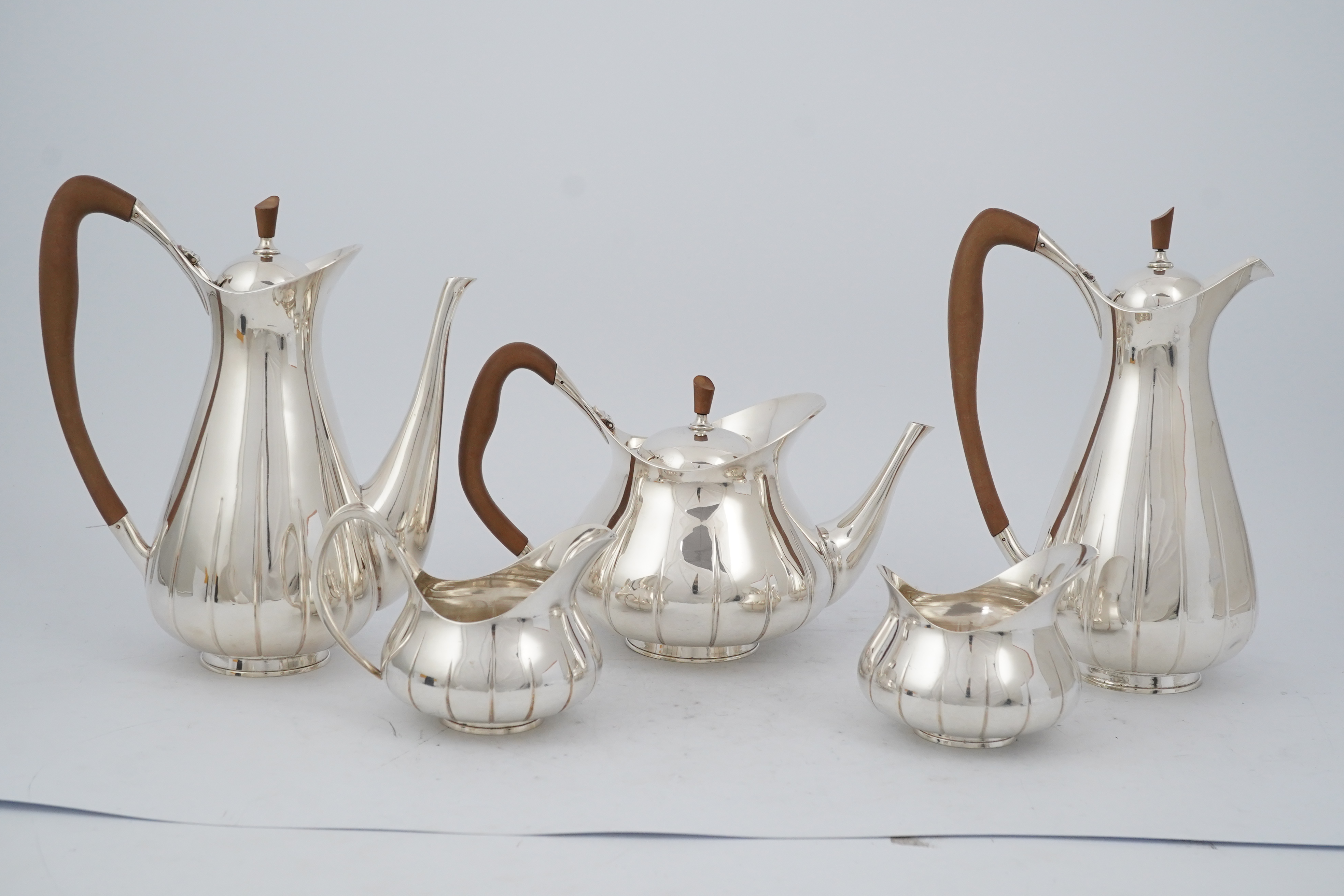 A stylish 1960's Asprey & Co silver five piece tea and coffee service